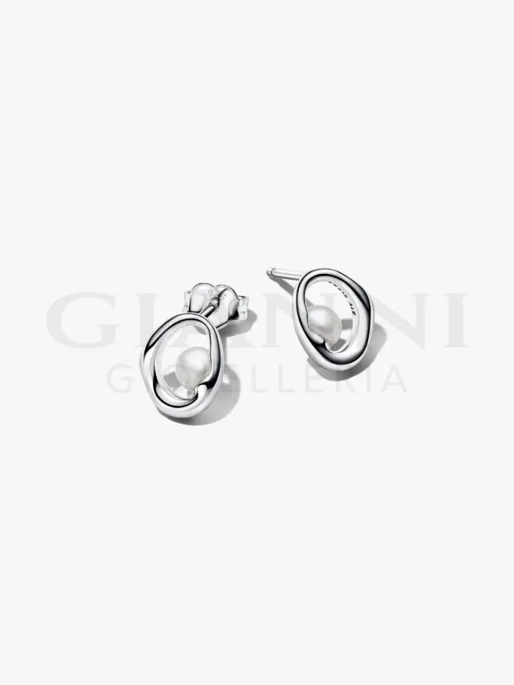 Orecchini Pandora - Linea Sinuosa Ovale con Perla d’Acqua Dolce Coltivata - Orecchini