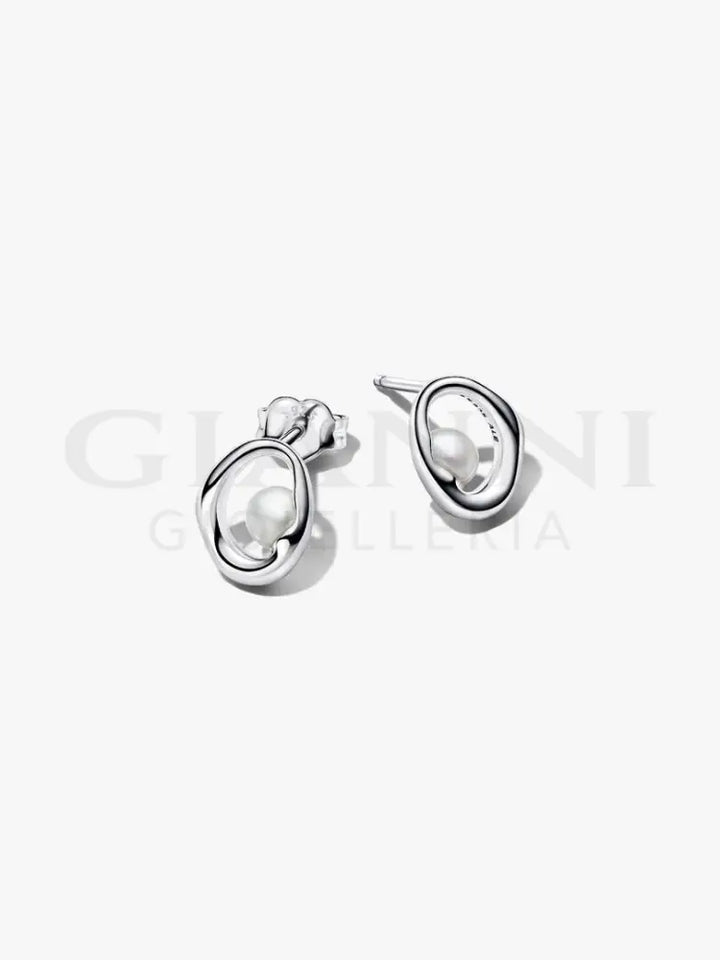 Orecchini Pandora - Linea Sinuosa Ovale con Perla d’Acqua Dolce Coltivata - Orecchini