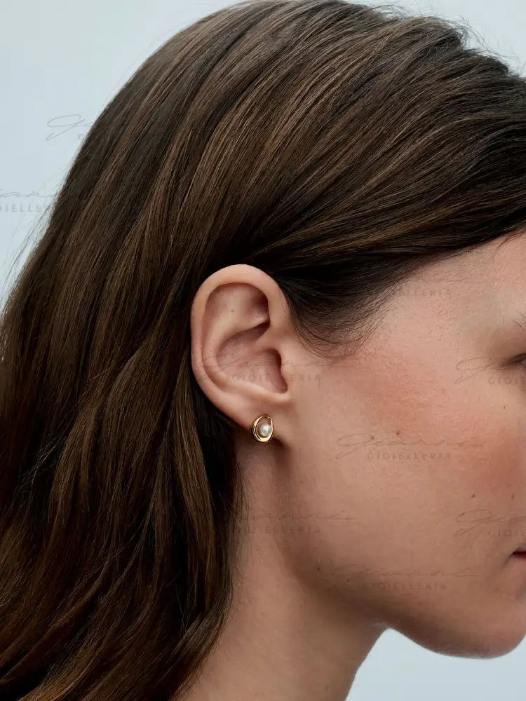 Orecchini Pandora - Linea Sinuosa Ovale con Perla d’Acqua Dolce Coltivata Orecchini