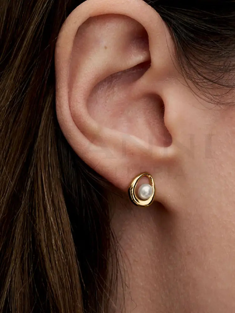 Orecchini Pandora - Linea Sinuosa Ovale con Perla d’Acqua Dolce Coltivata Orecchini