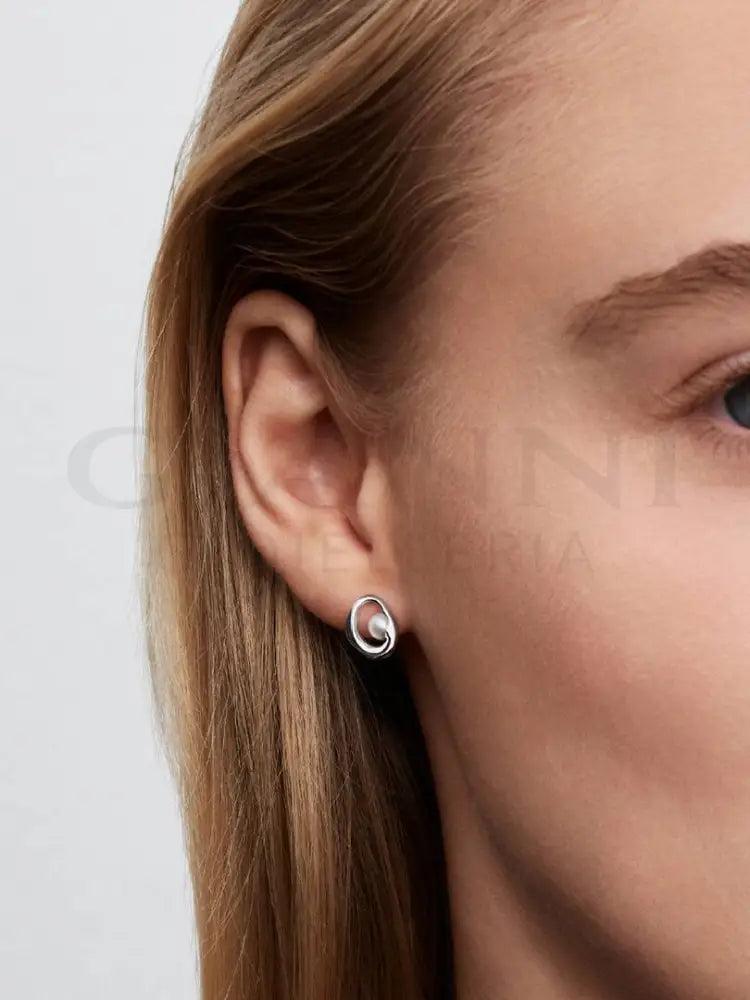 Orecchini Pandora - Linea Sinuosa Ovale con Perla d’Acqua Dolce Coltivata - Orecchini