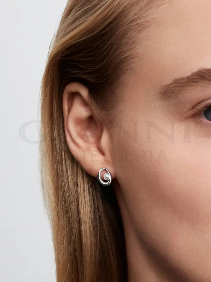 Orecchini Pandora - Linea Sinuosa Ovale con Perla d’Acqua Dolce Coltivata - Orecchini