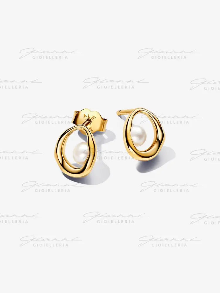 Orecchini Pandora - Linea Sinuosa Ovale con Perla d’Acqua Dolce Coltivata Orecchini