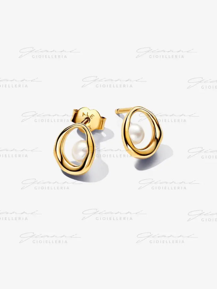 Orecchini Pandora - Linea Sinuosa Ovale con Perla d’Acqua Dolce Coltivata Orecchini