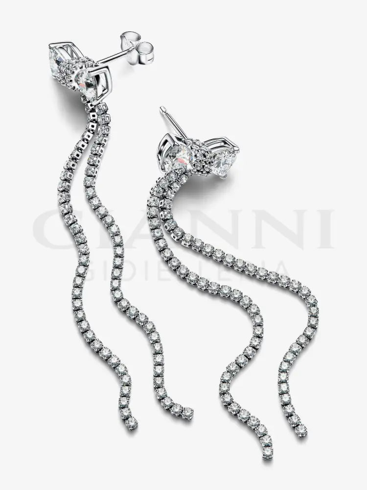 Orecchini Pandora - Pendenti Fiocco Luminoso e Pavè a Cascata Orecchini
