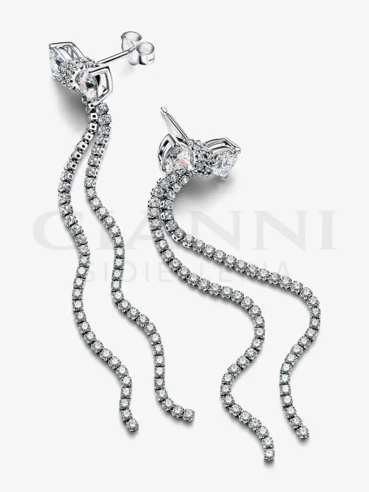 Orecchini Pandora - Pendenti Fiocco Luminoso e Pavè a Cascata Orecchini