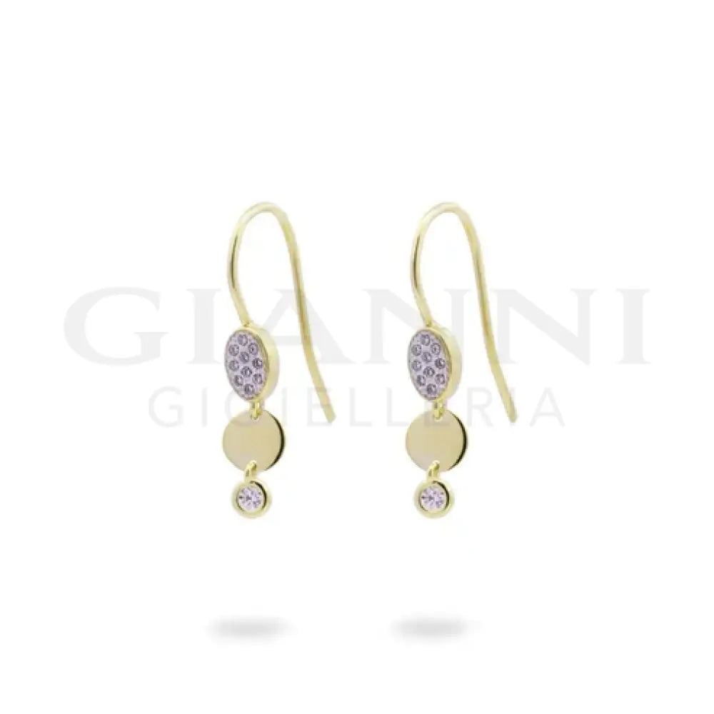Orecchini Rue Des Mille - Shapes in Argento Dorato con Cerchio Ovale e Zirconi - Orecchini