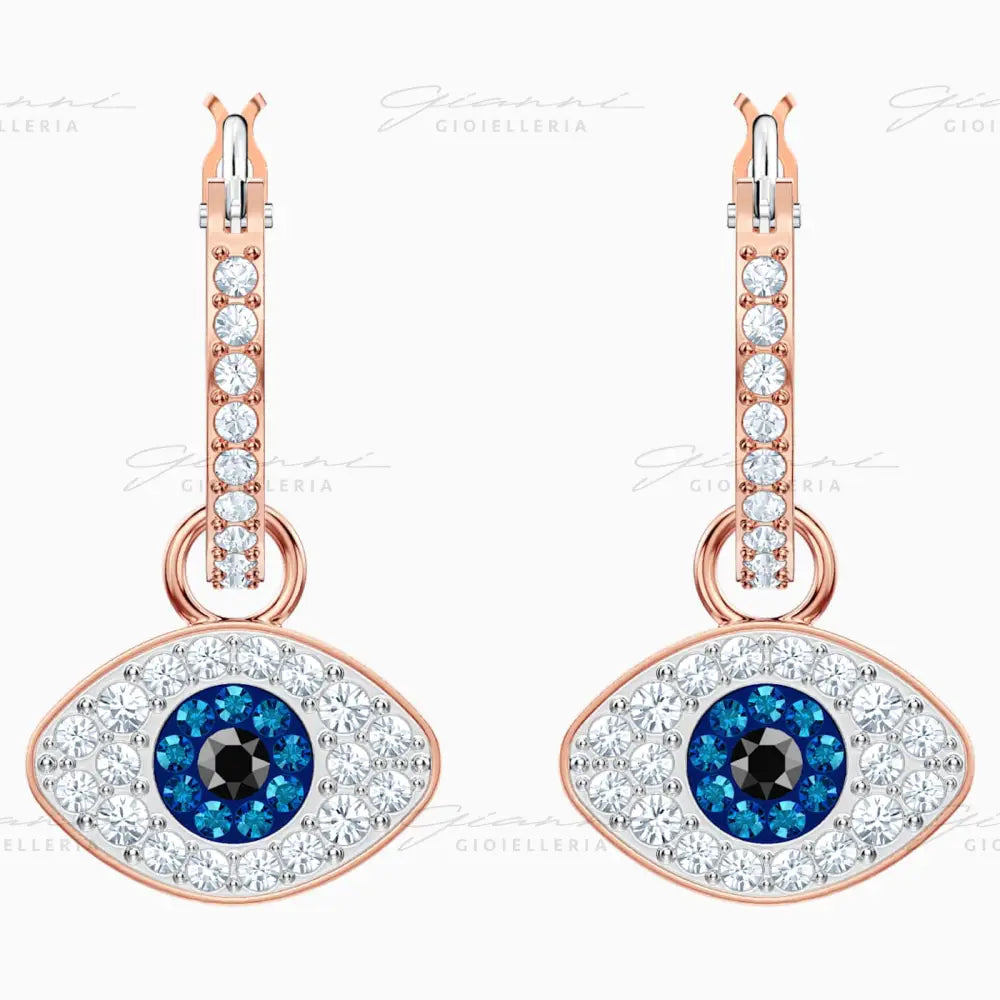 ORECCHINI Swarovski - A CERCHIO SYMBOLIC EVIL EYE BLUE PLACCATO ORO ROSA Orecchini