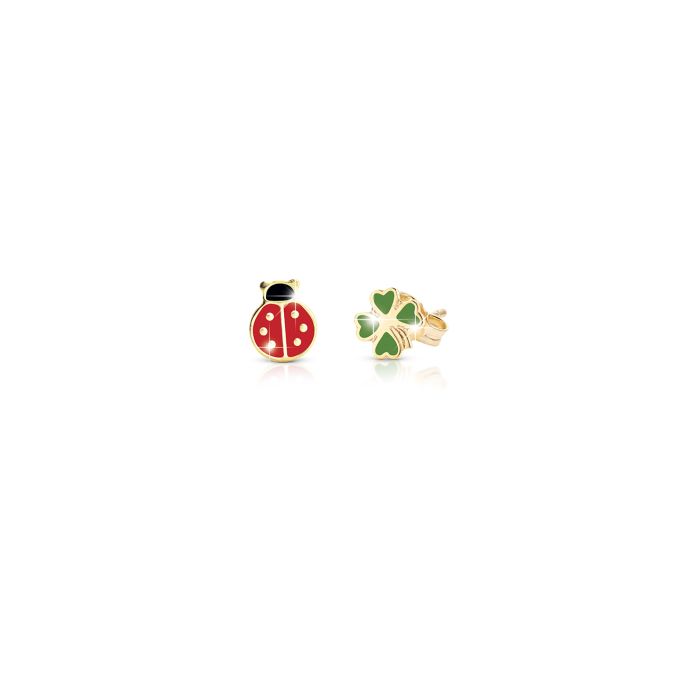 Orecchini leBebé - Fortuna con coccinella o e quadrifoglio in oro giallo