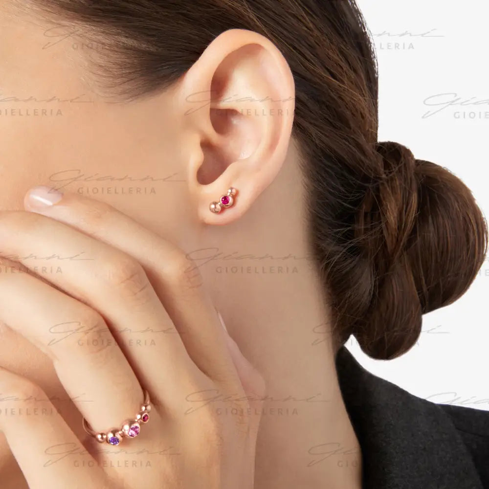 Orecchino DoDo - Stud bollicine oro rosa & rubino Orecchini