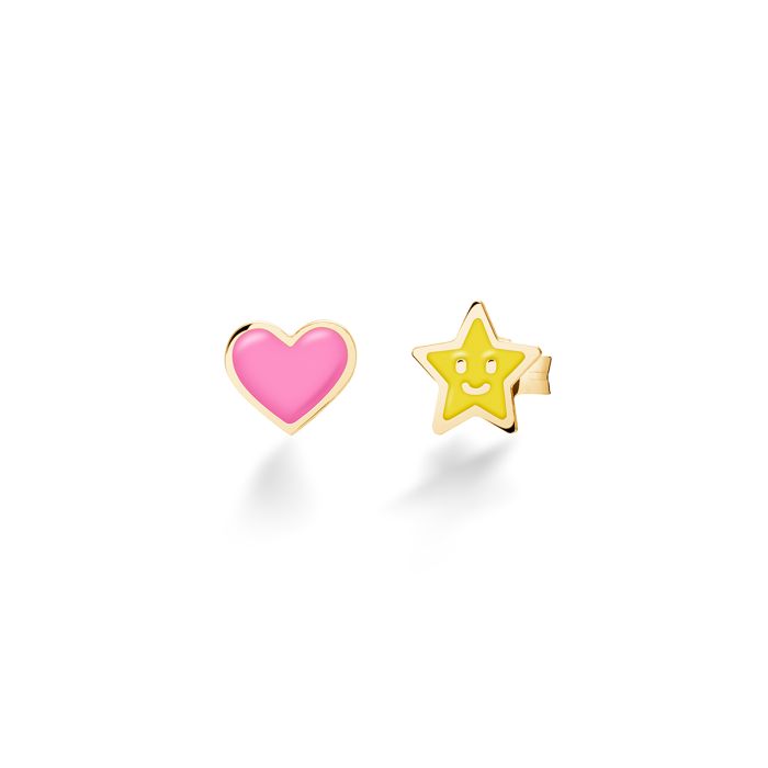 Orecchini leBebé - Fortuna con cuore e stella in oro giallo