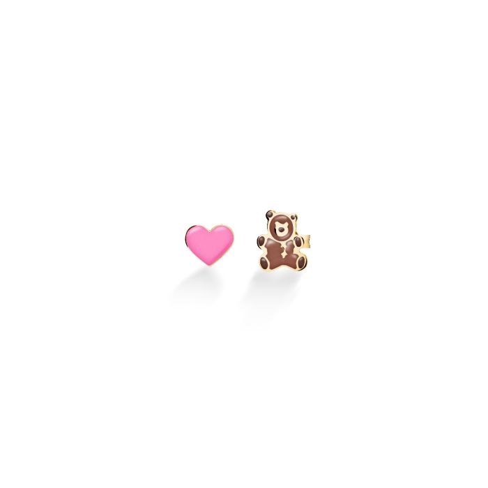 Orecchini leBebé - Toys con cuore e orsetto in oro giallo