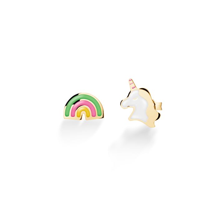 Orecchini leBebé - Toys con unicorno e arcobaleno in oro giallo
