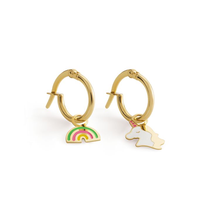 Orecchini leBebé - Cerchietto Toys in oro giallo con arcobaleno e unicorno