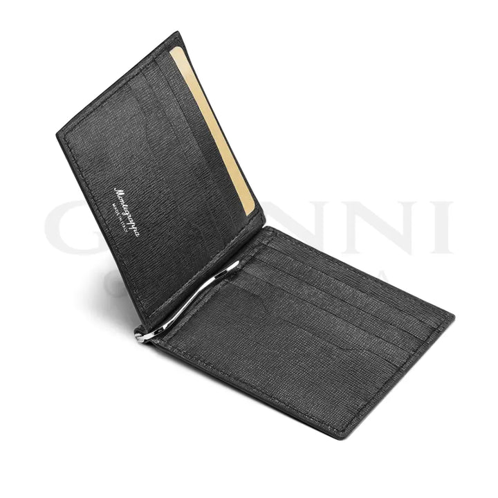 Portacarte Montegrappa - Signet Series con Clip Pelle Saffiano Nero - Porta Carte