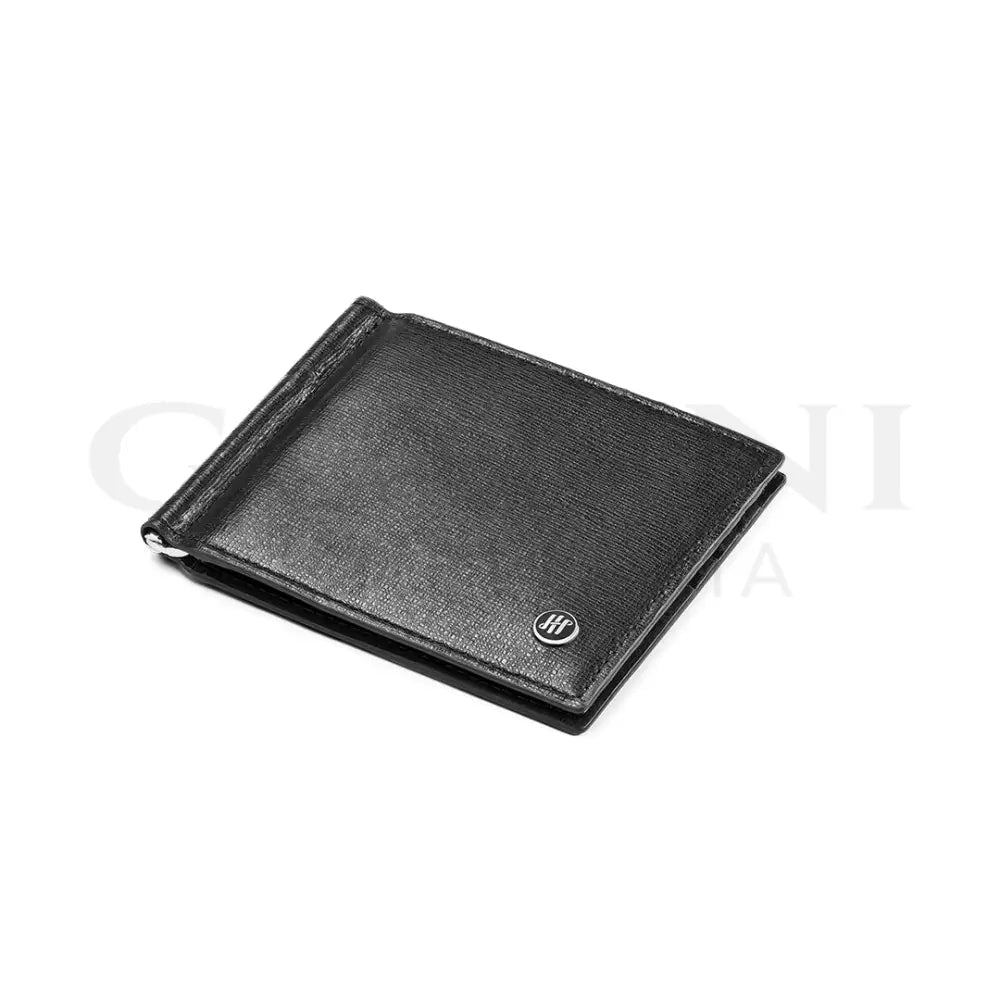 Portacarte Montegrappa - Signet Series con Clip Pelle Saffiano Nero - Porta Carte