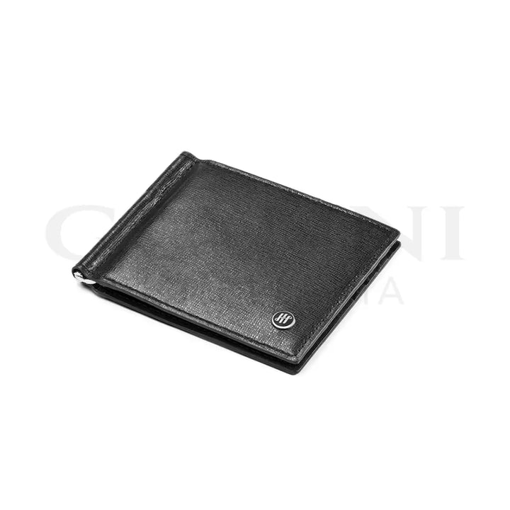 Portacarte Montegrappa - Signet Series con Clip Pelle Saffiano Nero - Porta Carte