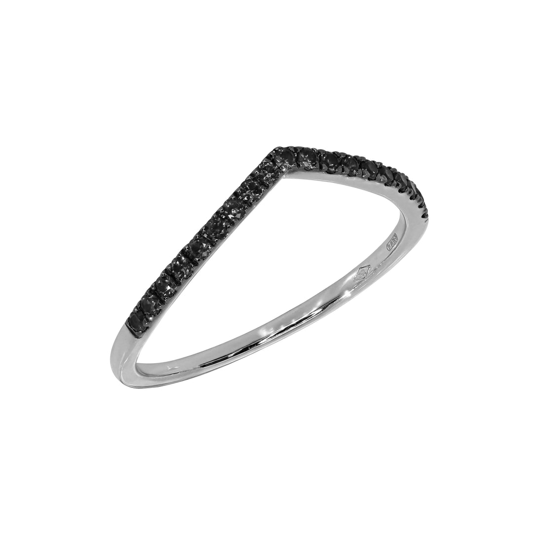 Anello Crivelli - Fantasia "V" in Oro Bianco con Diamanti Neri 0,16 ct.